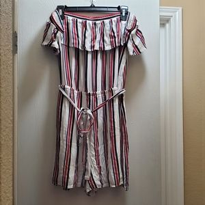 Express Women Striped Off The Shoulder Ruffle